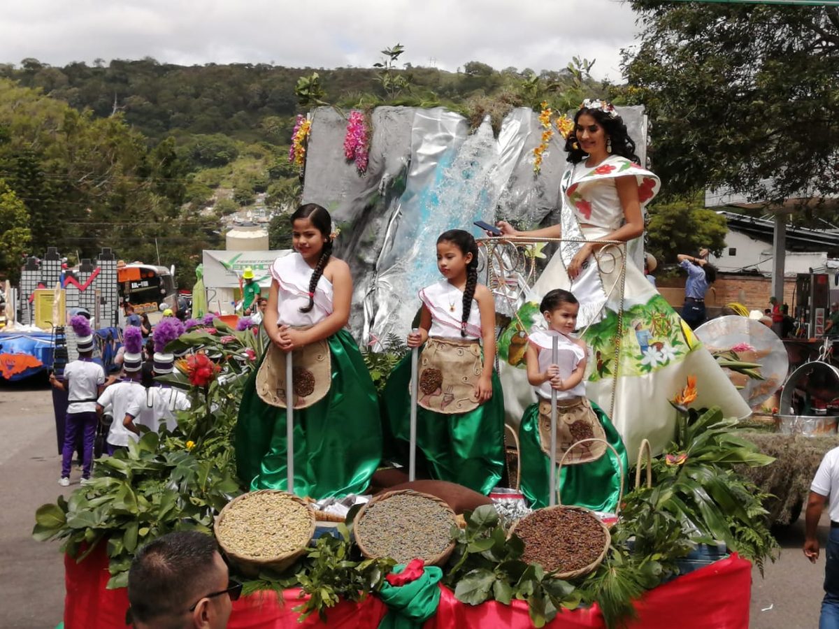 Comparsa y carroza durante los festejos cafetaleros